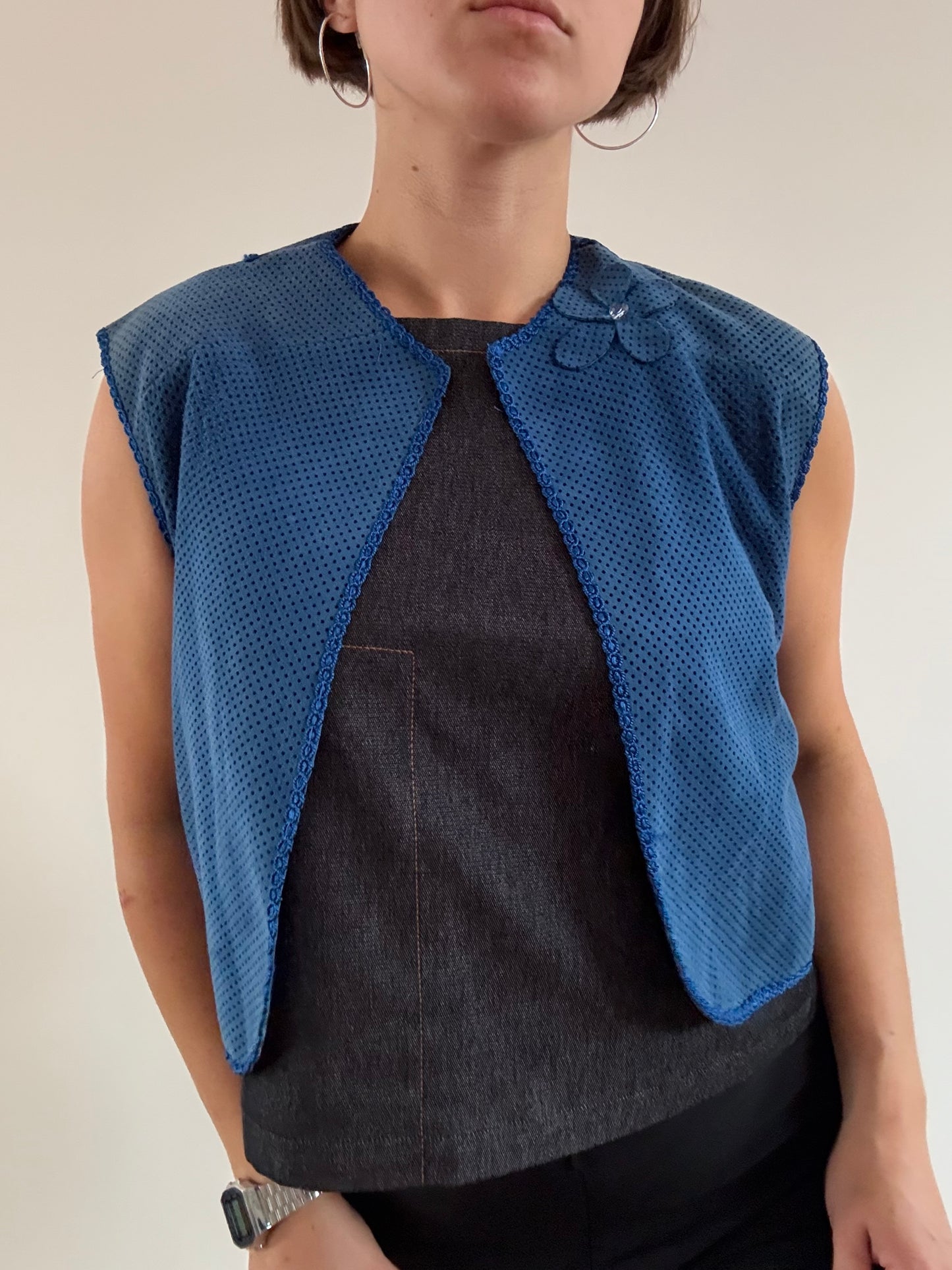 Blue perforated suede bolero
