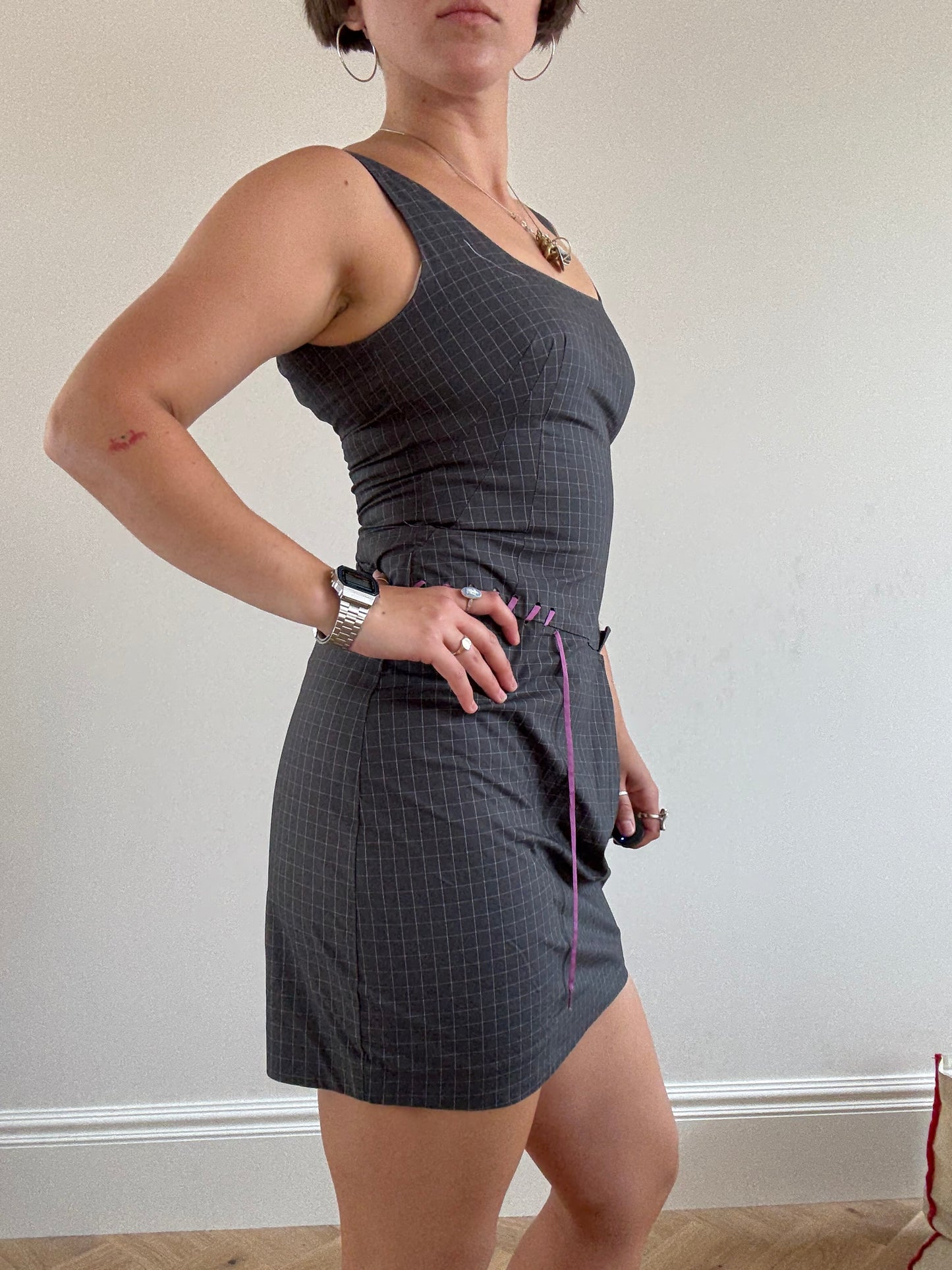 Grey checkered Cop Copine mini dress