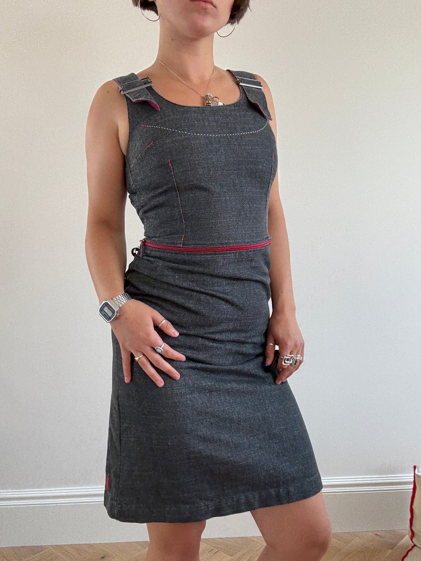 Navy Cop Copine dress with red zip