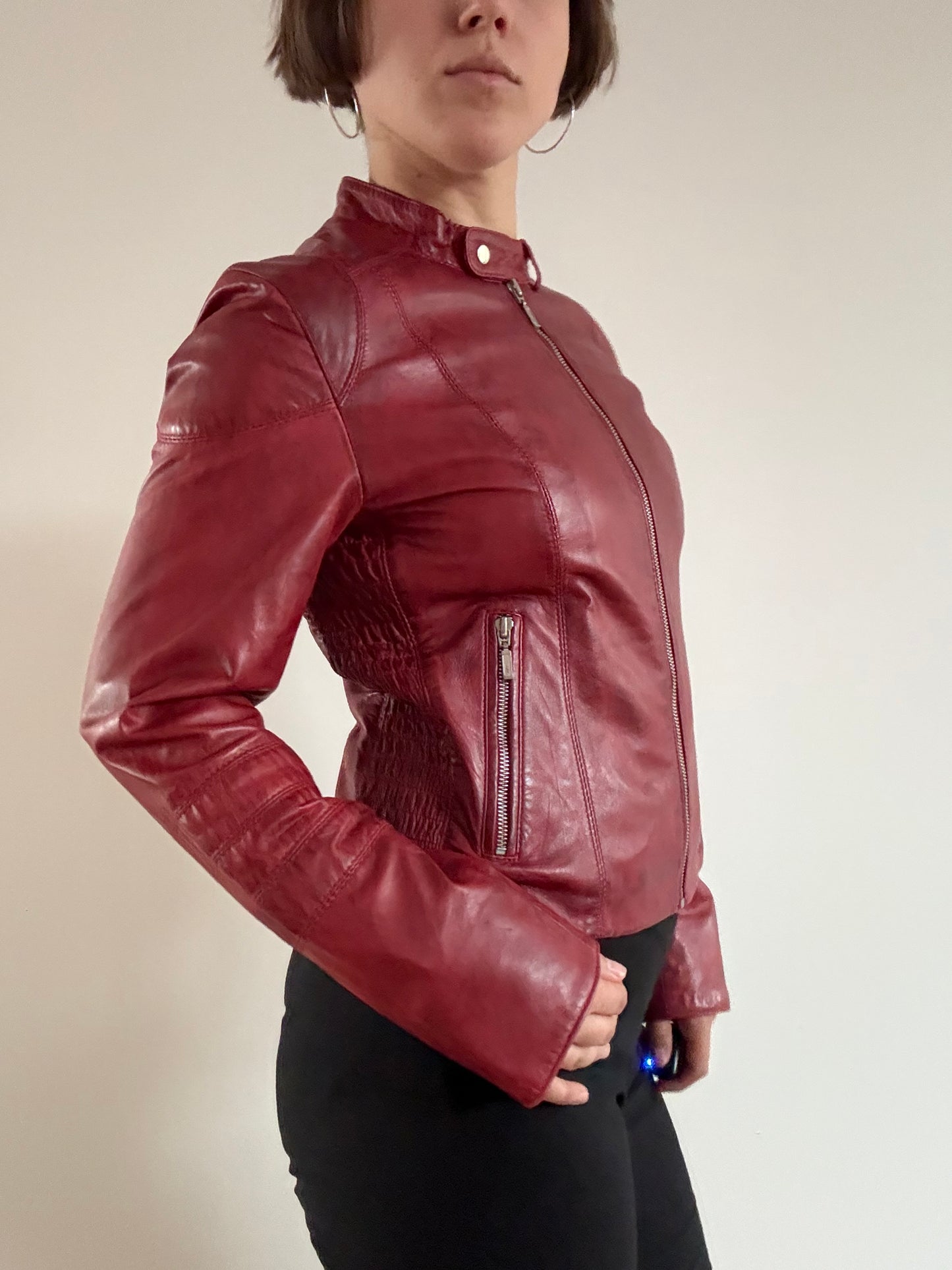 Red moto style red leather jacket