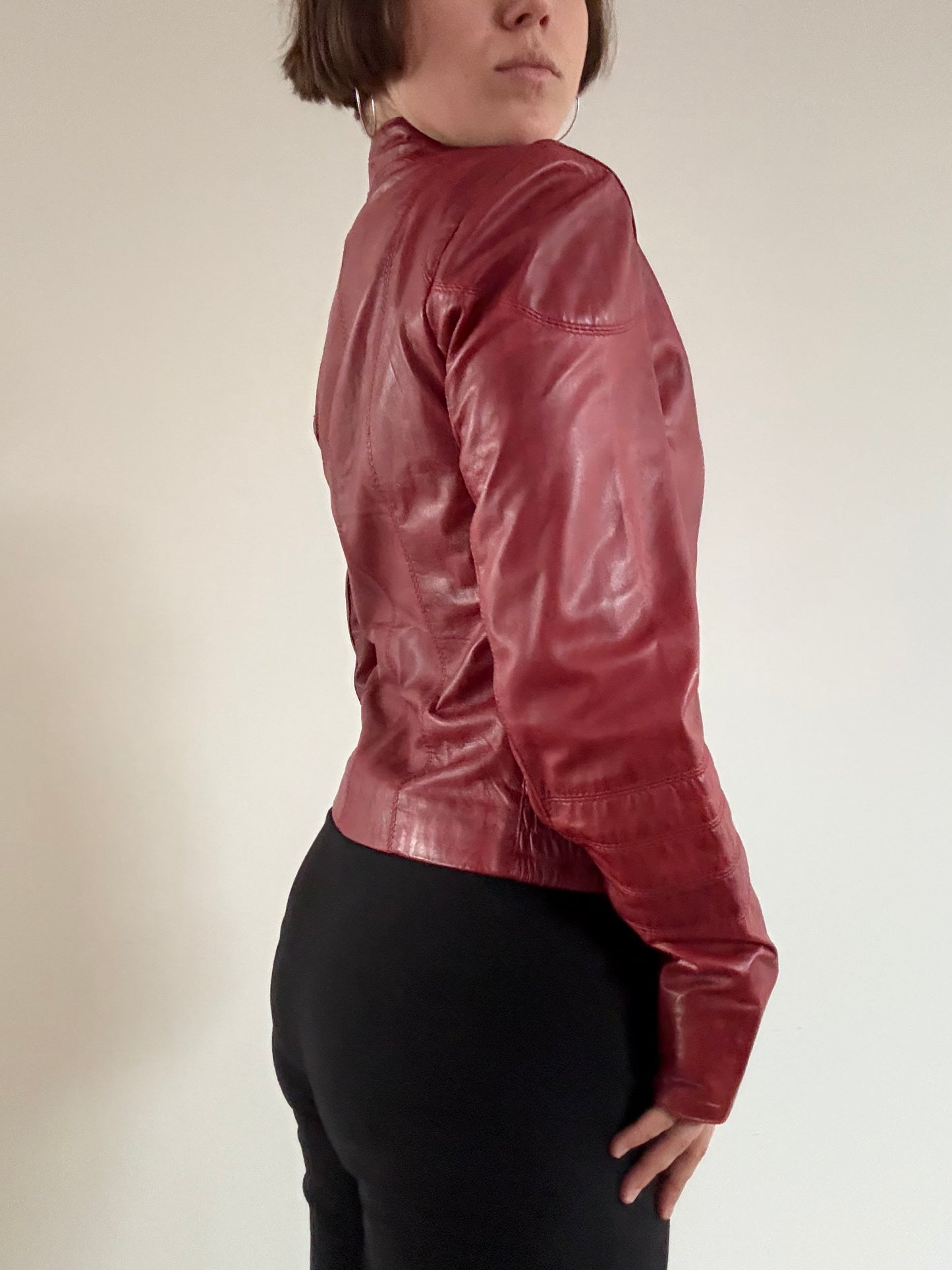 Red moto style red leather jacket