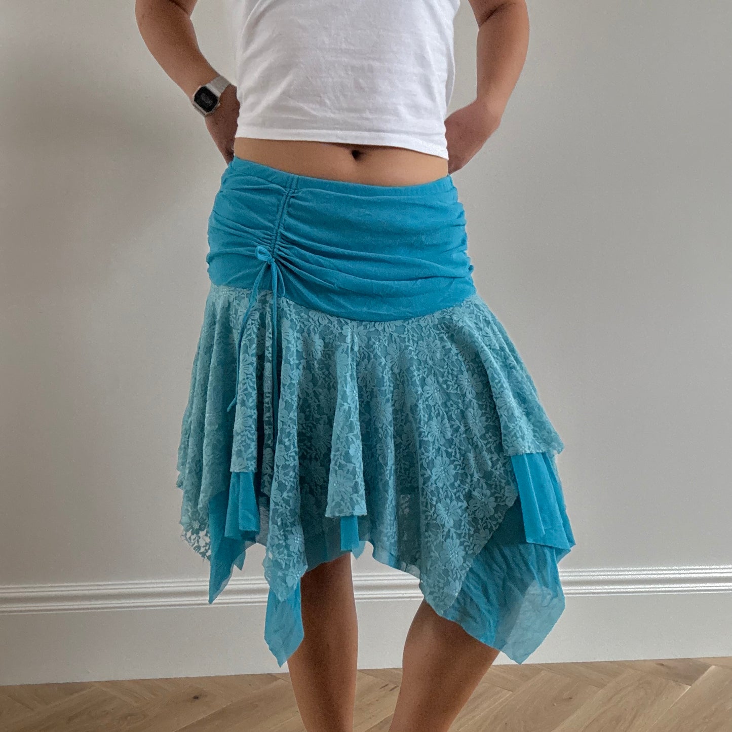 Blue handkerchief hem lace skirt