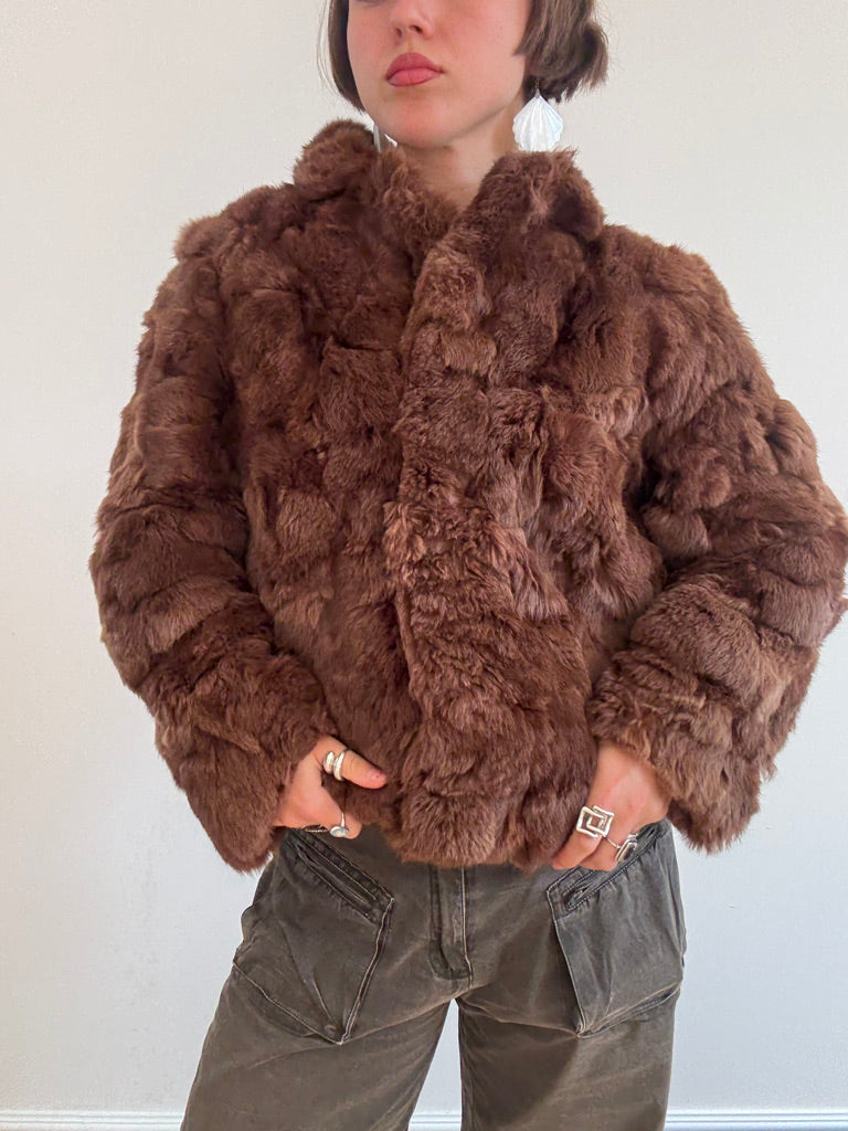 Brown rabbit fur puff jacket