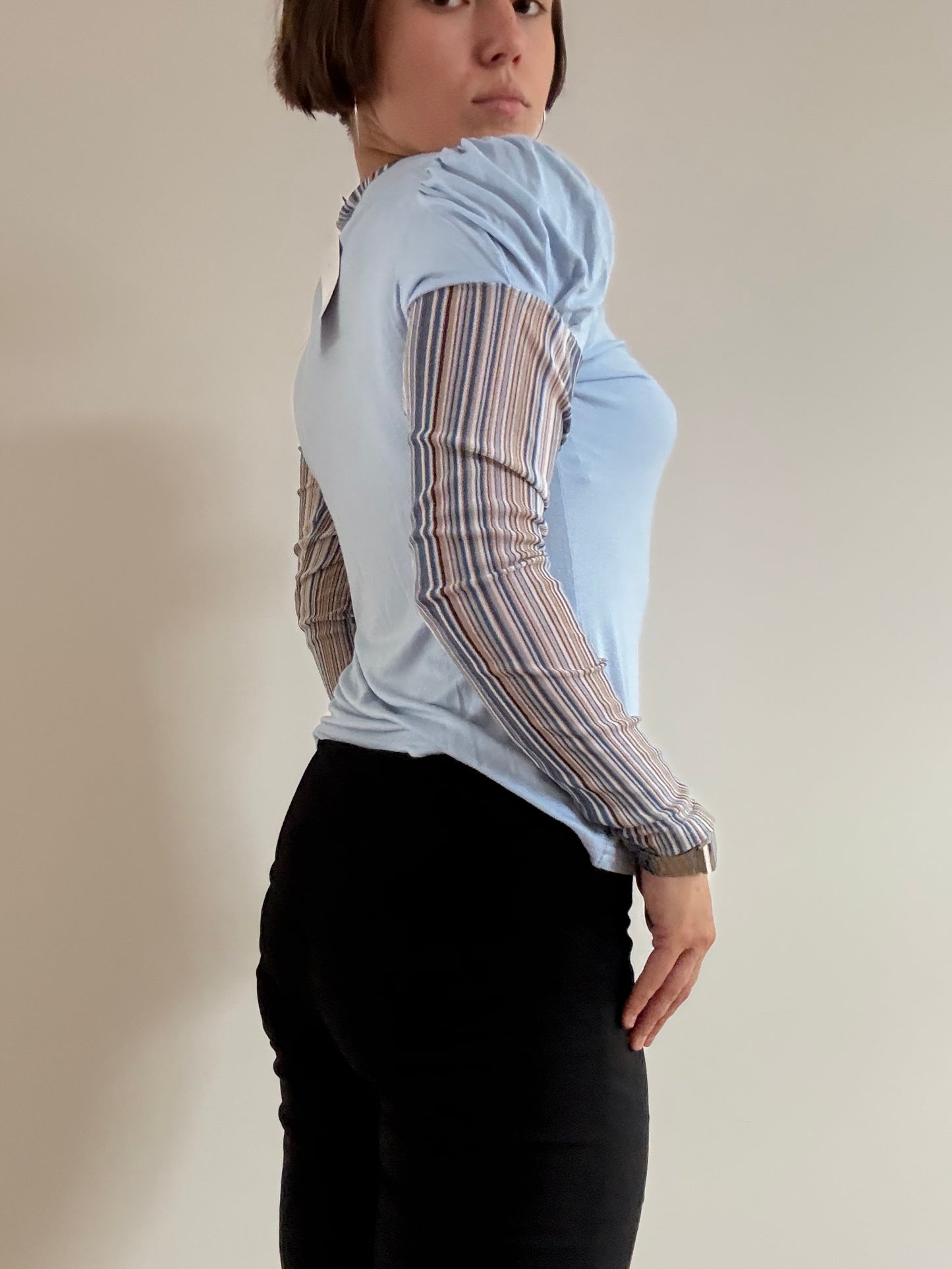 Baby blue striped long sleeve top