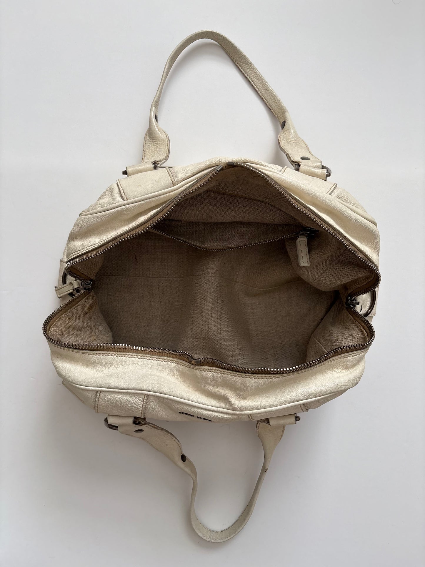 00s Miu Miu cream leather jewel baguette