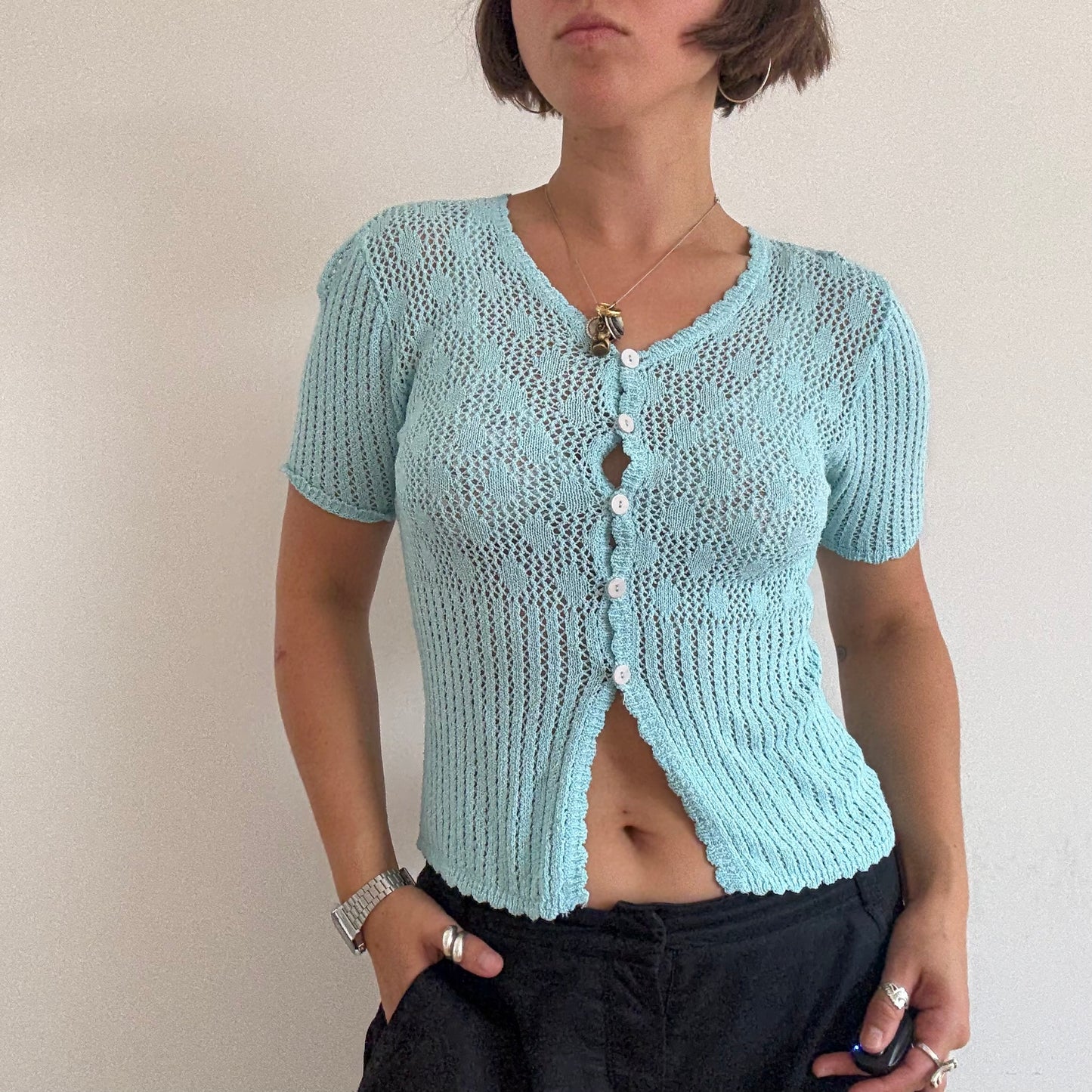 Baby blue sheer knit cardigan