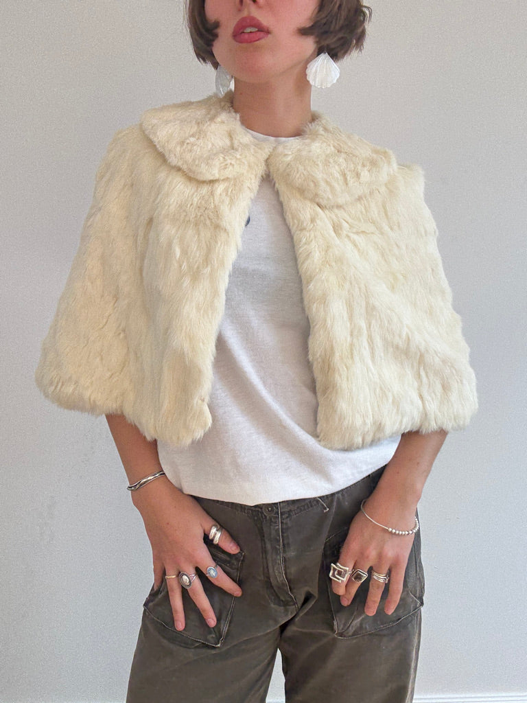 Cream rabbit fur shawl