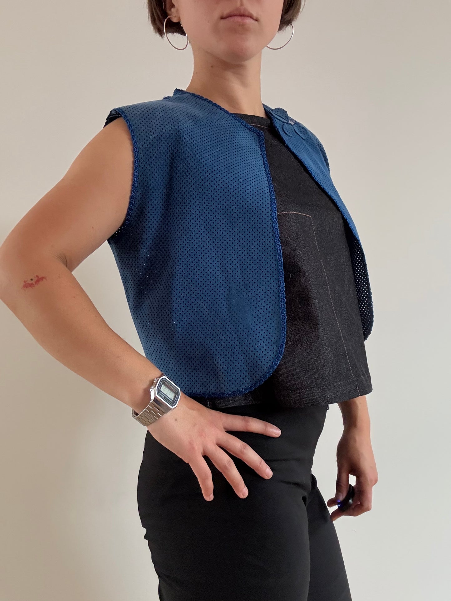 Blue perforated suede bolero