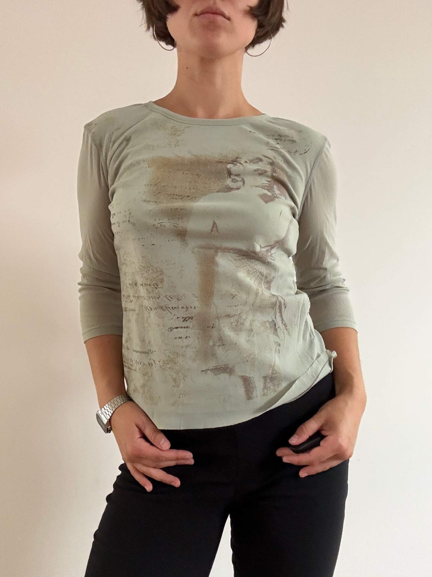 Light green mesh graphic top