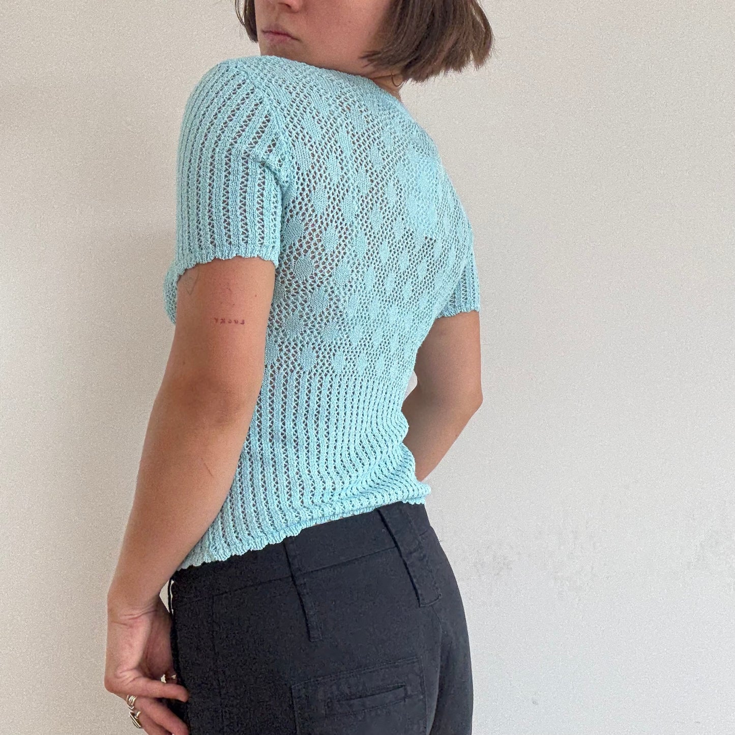 Baby blue sheer knit cardigan
