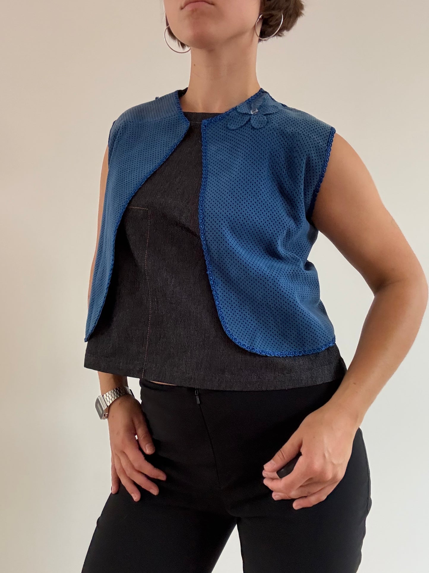 Blue perforated suede bolero