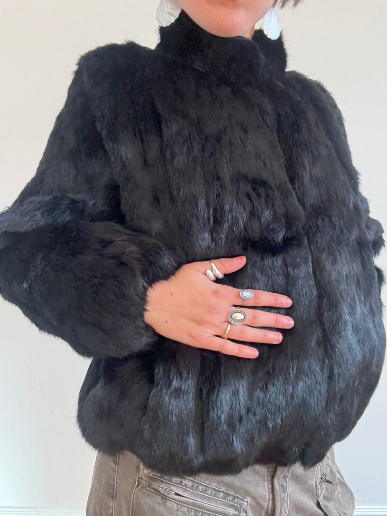 Black rabbit fur jacket