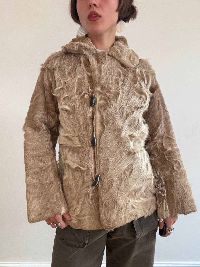 Light brown asymmetric ponyhair jacket