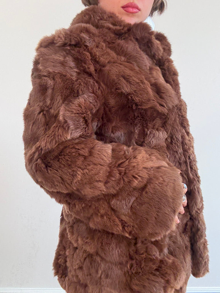 Brown rabbit fur puff jacket