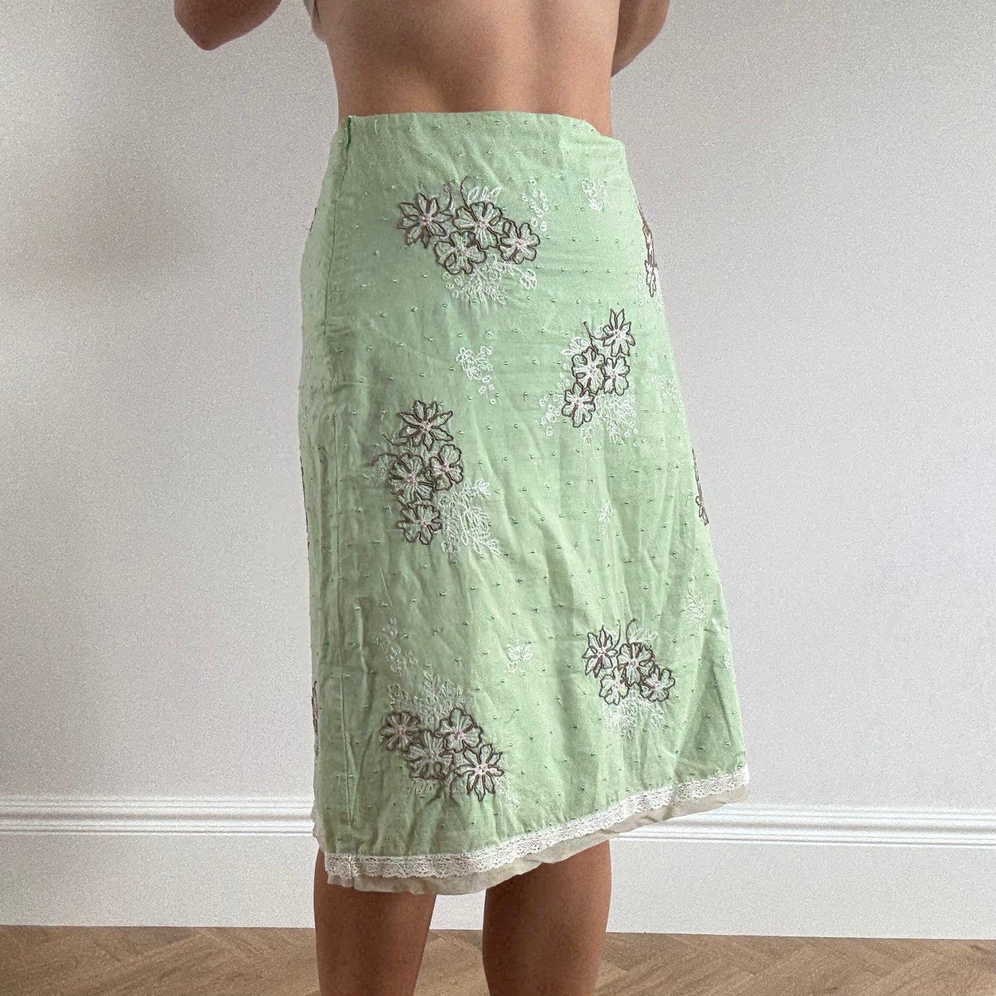 Green floral midi skirt