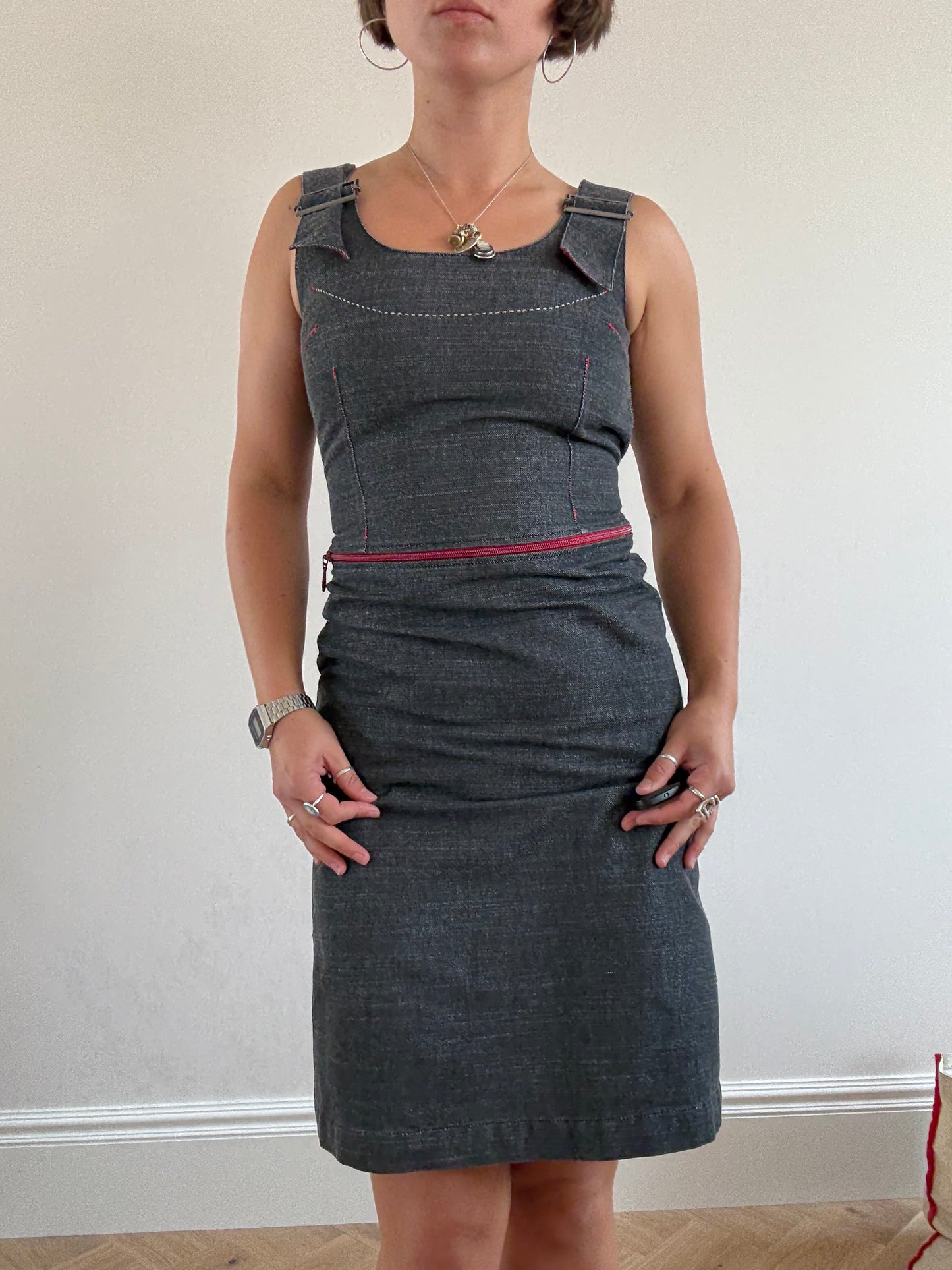 Navy Cop Copine dress with red zip