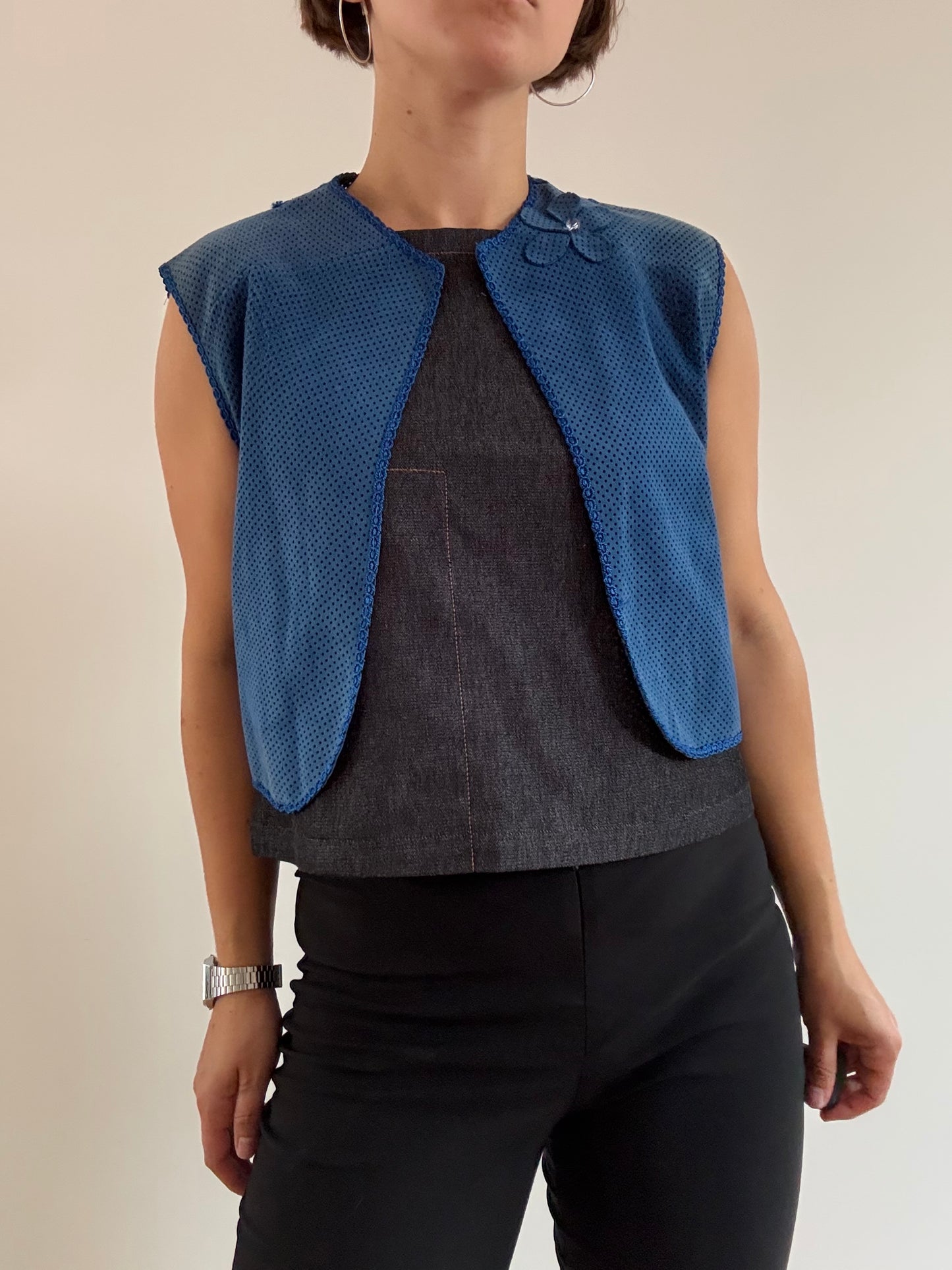 Blue perforated suede bolero