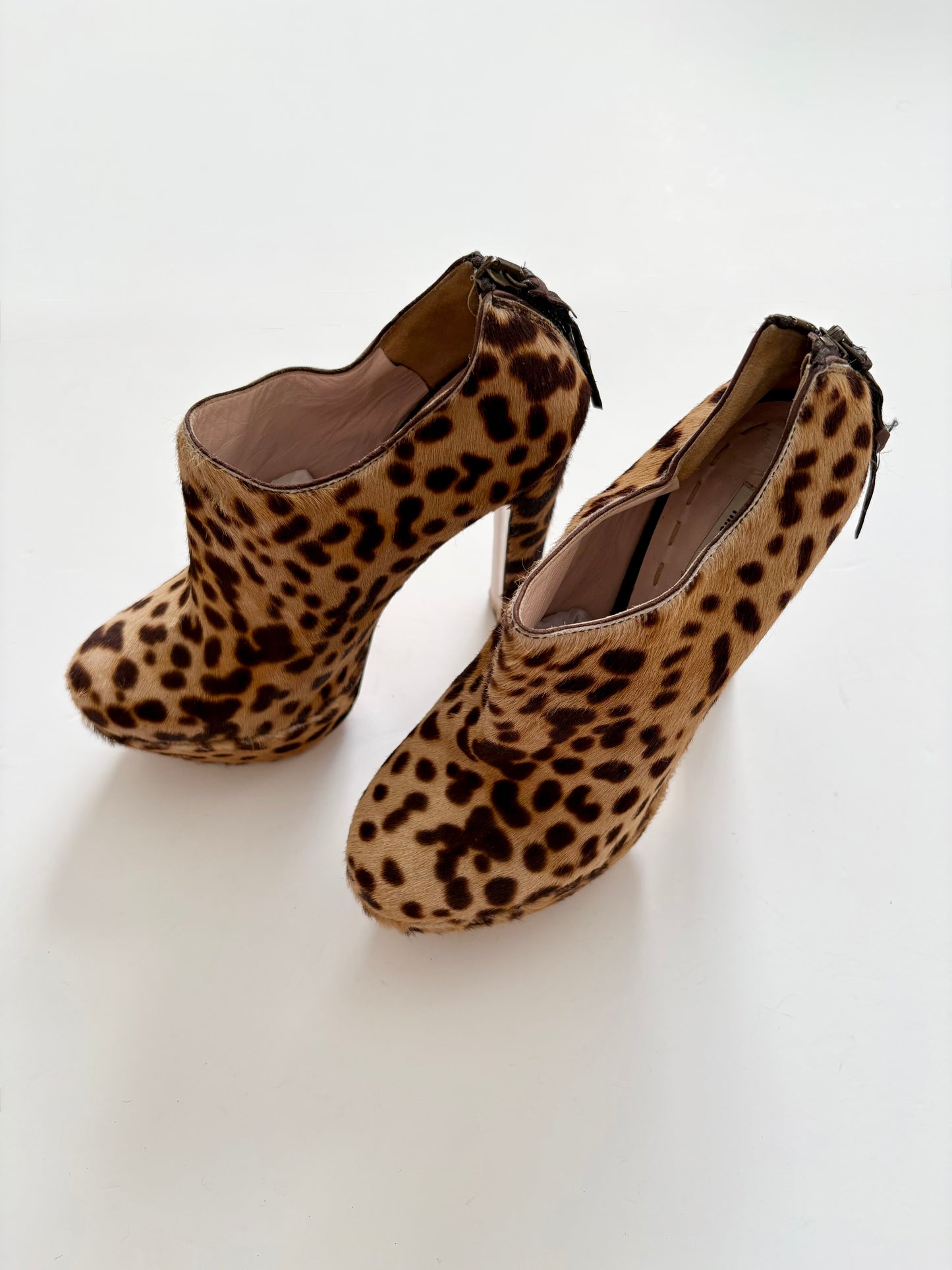 Miu Miu pony hair leopard heels