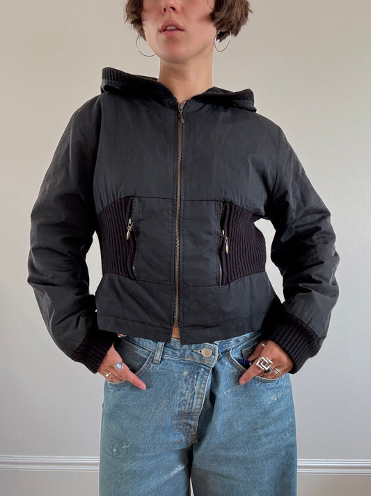 Black cinch waist bomber jacket