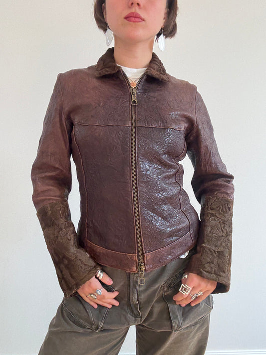 Brown leather and pony skin jacket