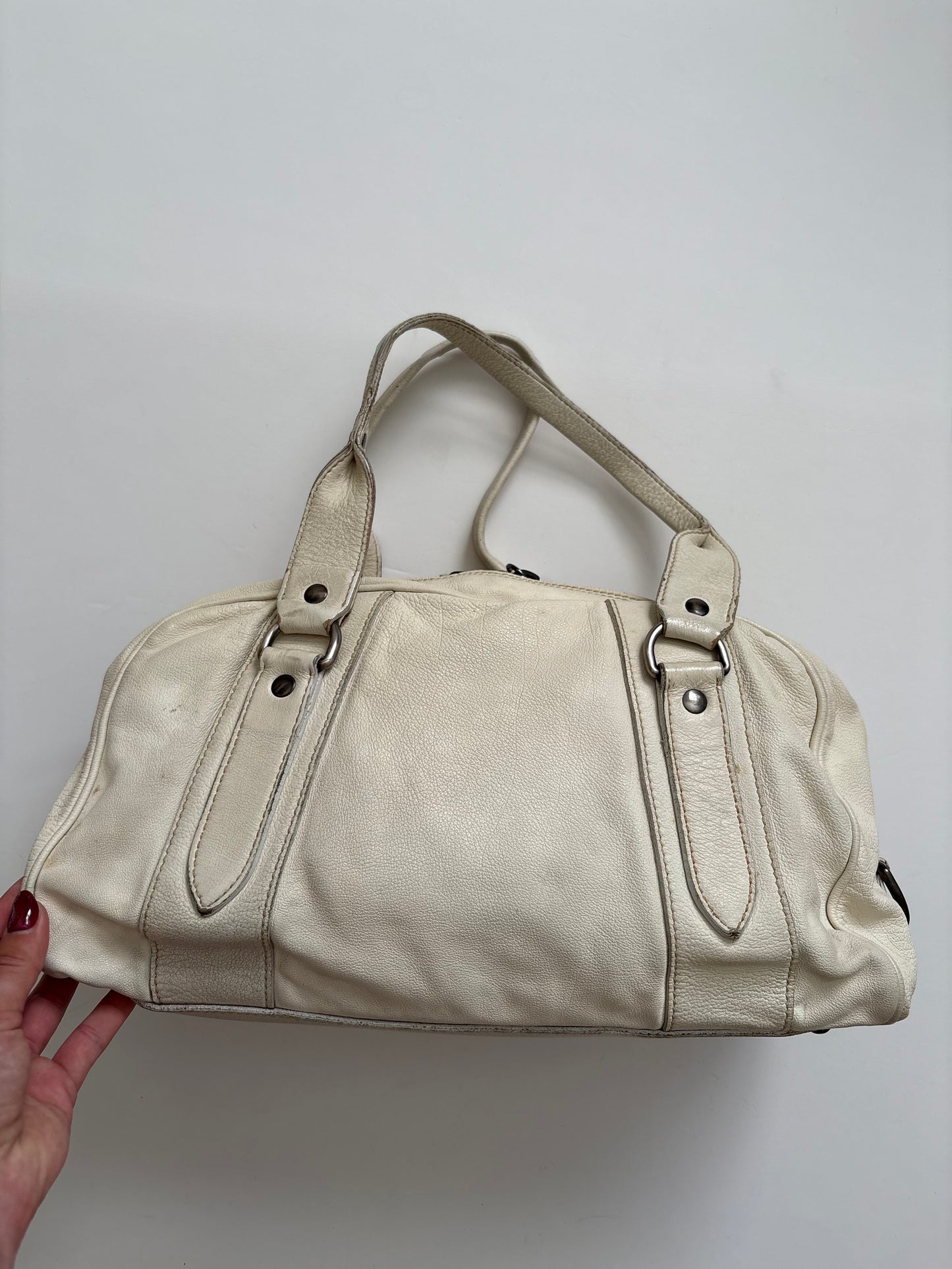 00s Miu Miu cream leather jewel baguette