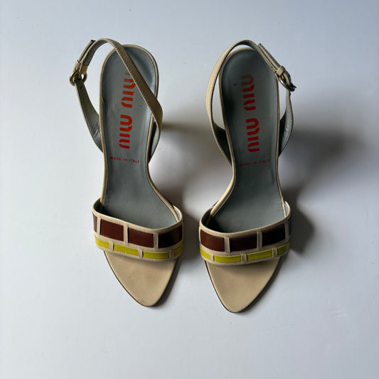 Miu Miu green and brown stripe heels
