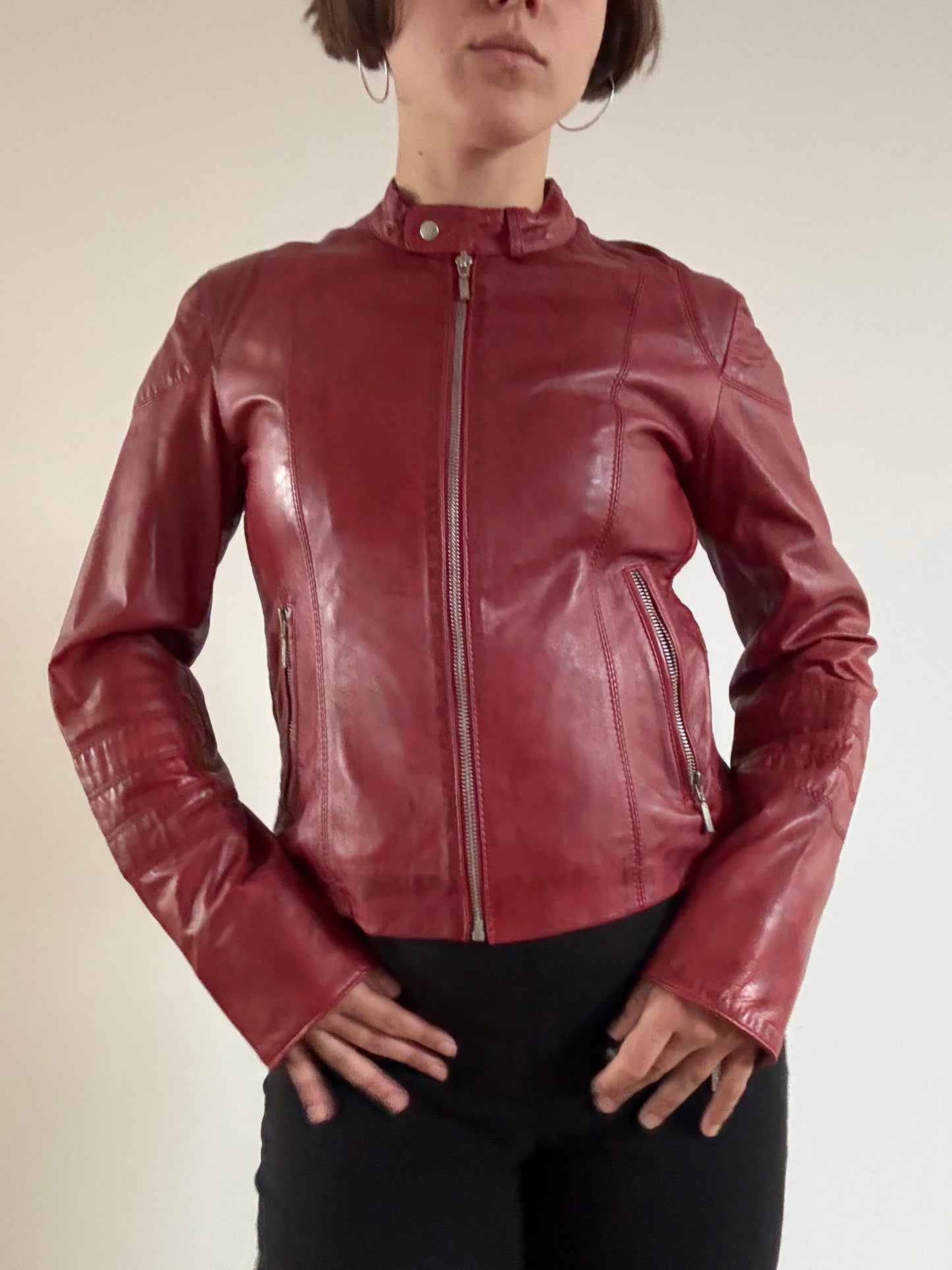 Red moto style red leather jacket