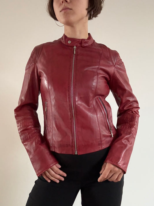 Red moto style red leather jacket
