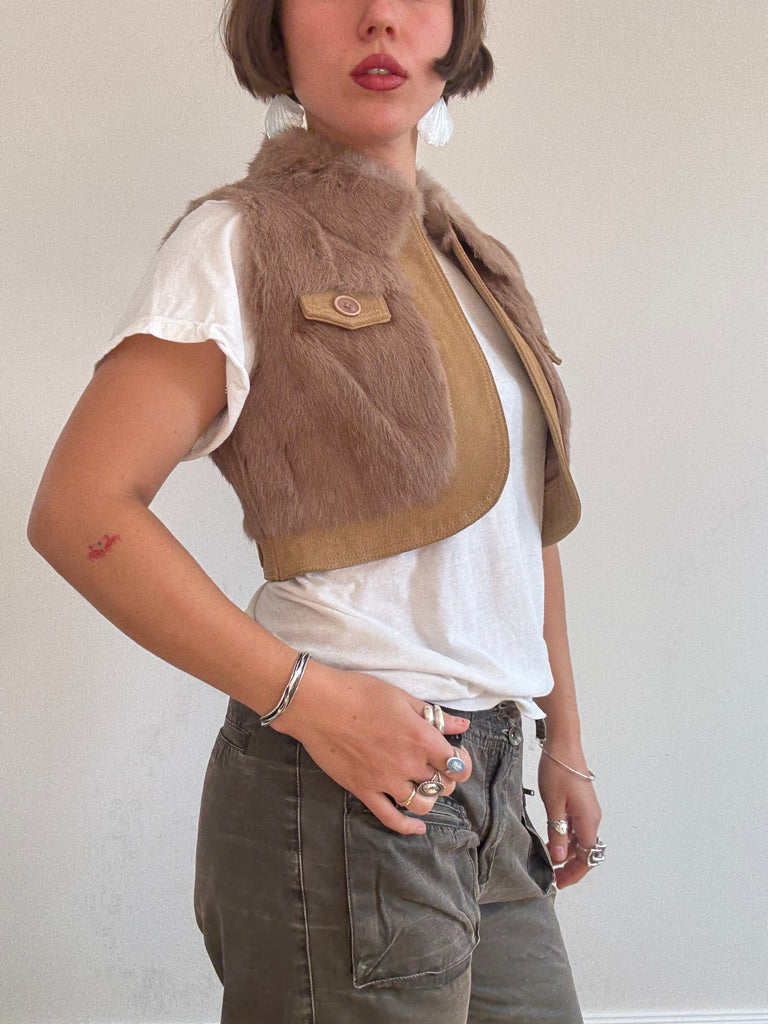 Cropped rabbit fur vest