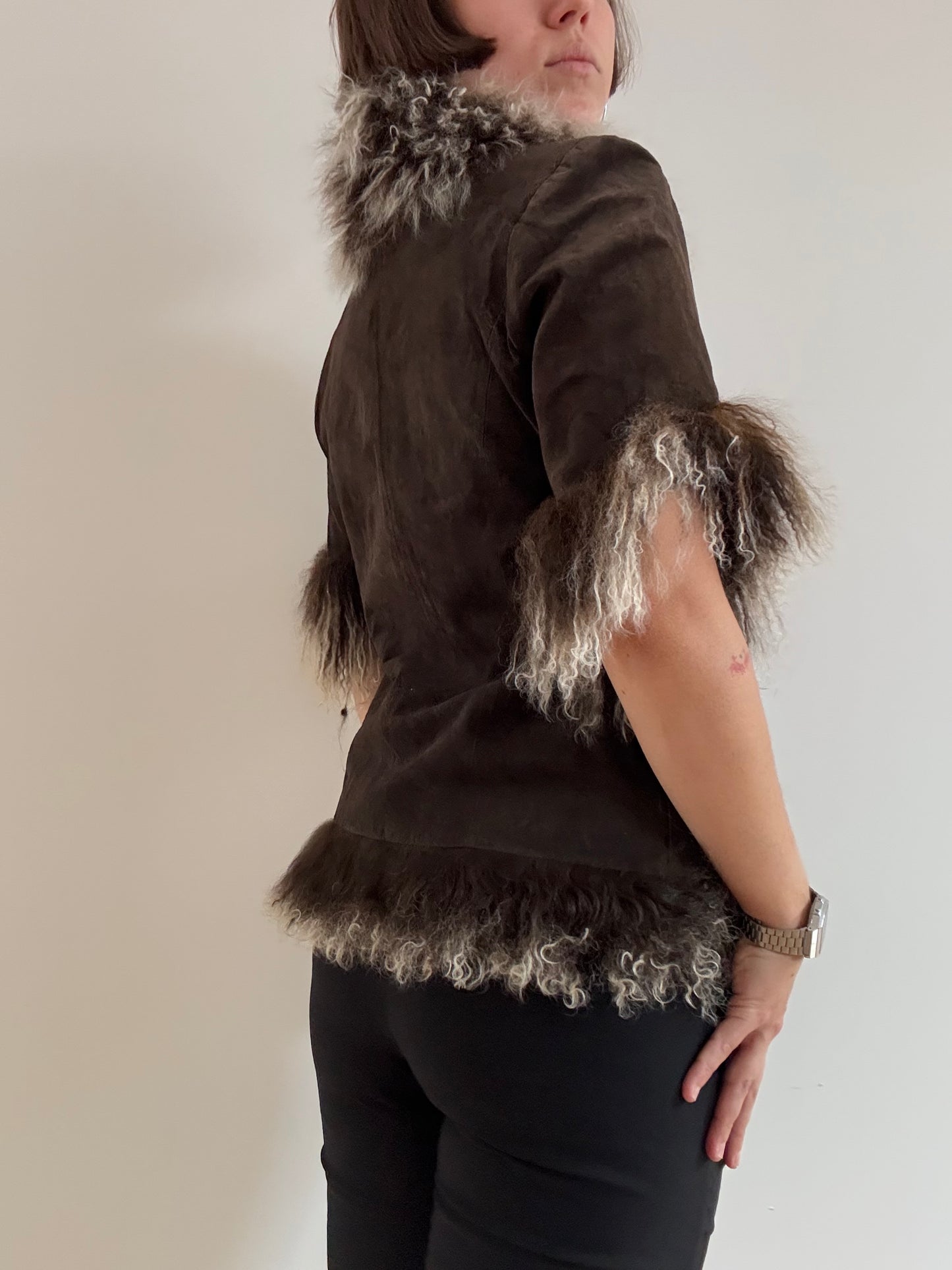 Short sleeve brown Mongolia fur jacket