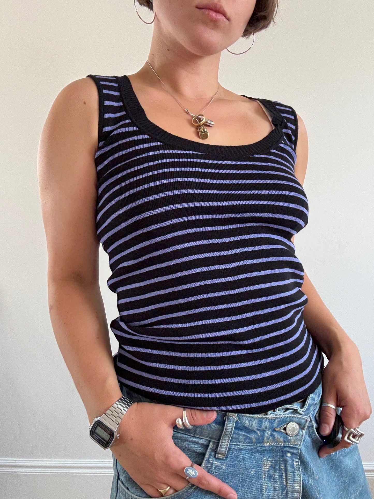 Black and purple stripe tank top