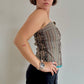 Brown and blue striped strapless top