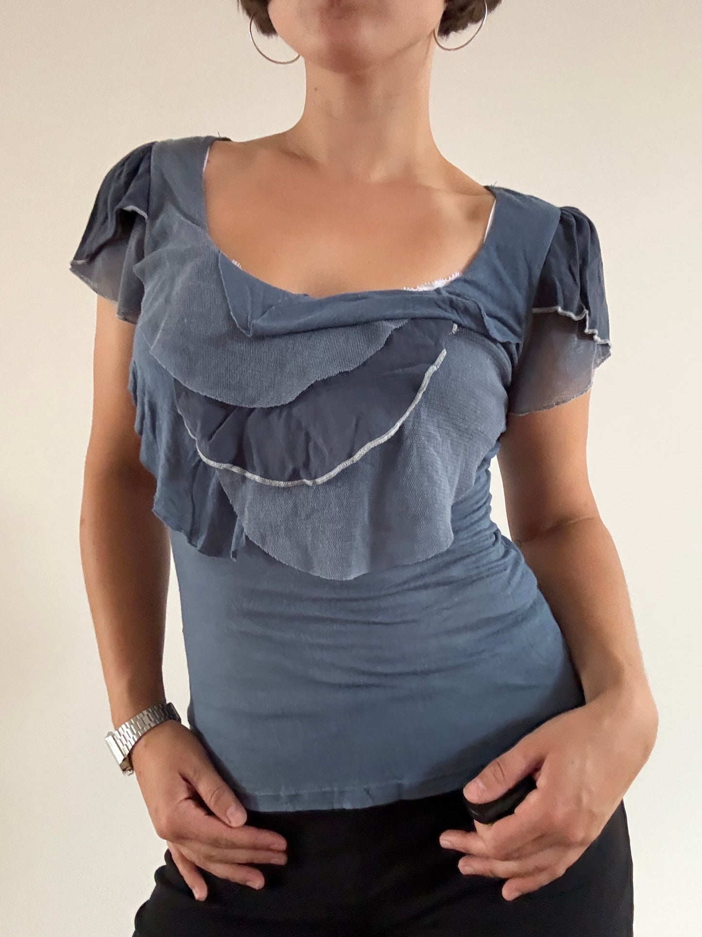 Blue ruffle top