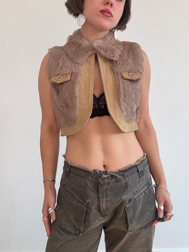 Cropped rabbit fur vest