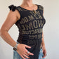 Black mesh vest with khaki lettering