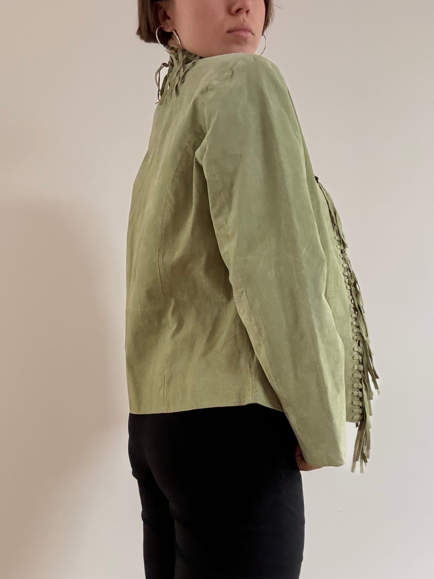 Green suede tassel jacket