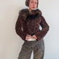 Brown shearling and fox fur jacket