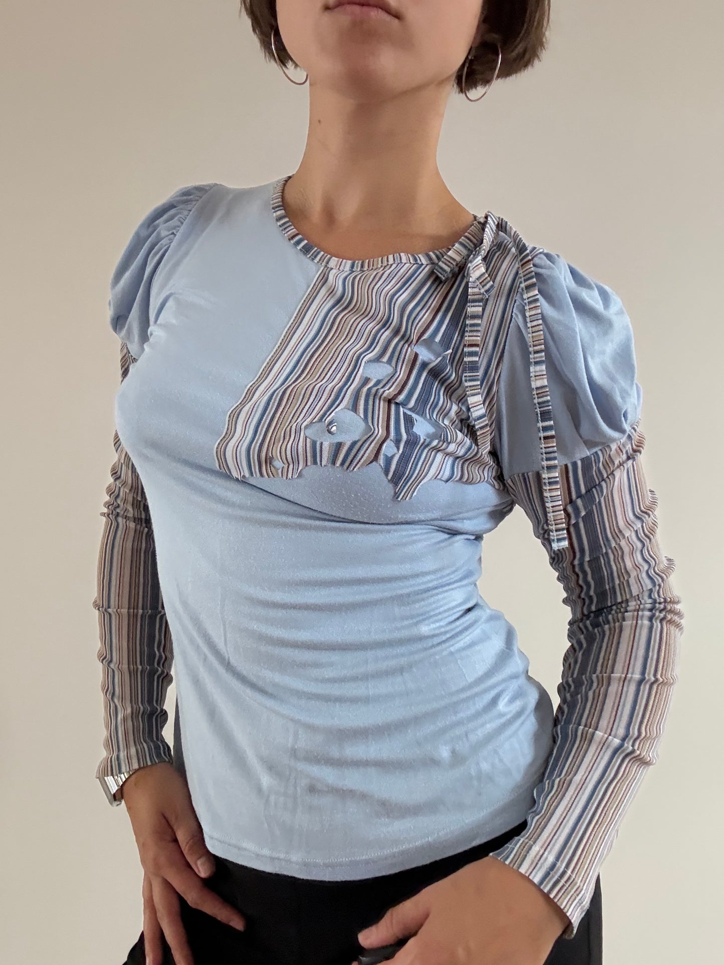 Baby blue striped long sleeve top
