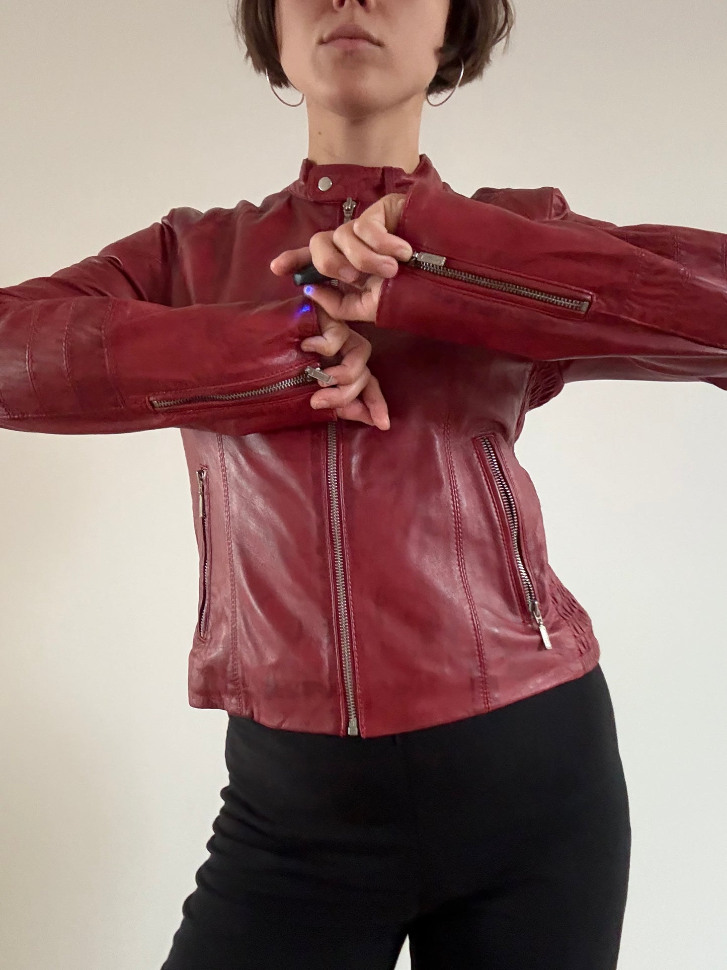 Red moto style red leather jacket