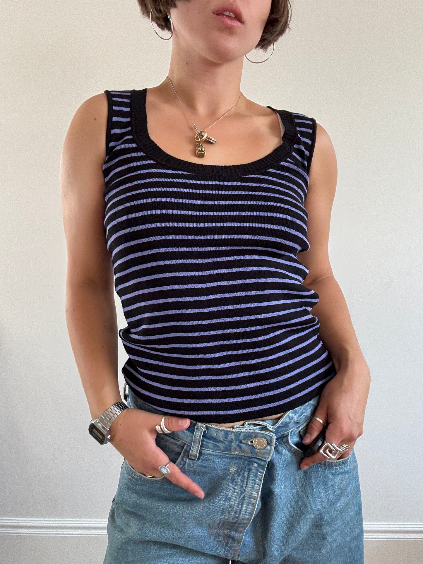 Black and purple stripe tank top
