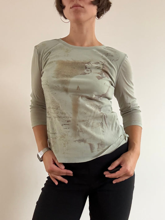 Light green mesh graphic top