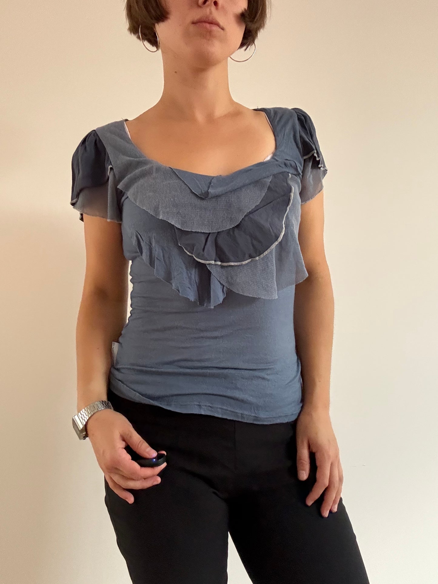 Blue ruffle top