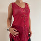 Red mesh sheer tunic