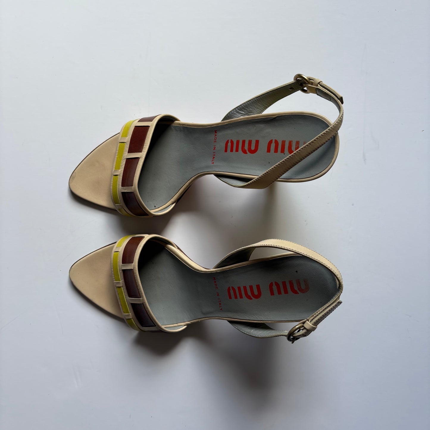 Miu Miu green and brown stripe heels