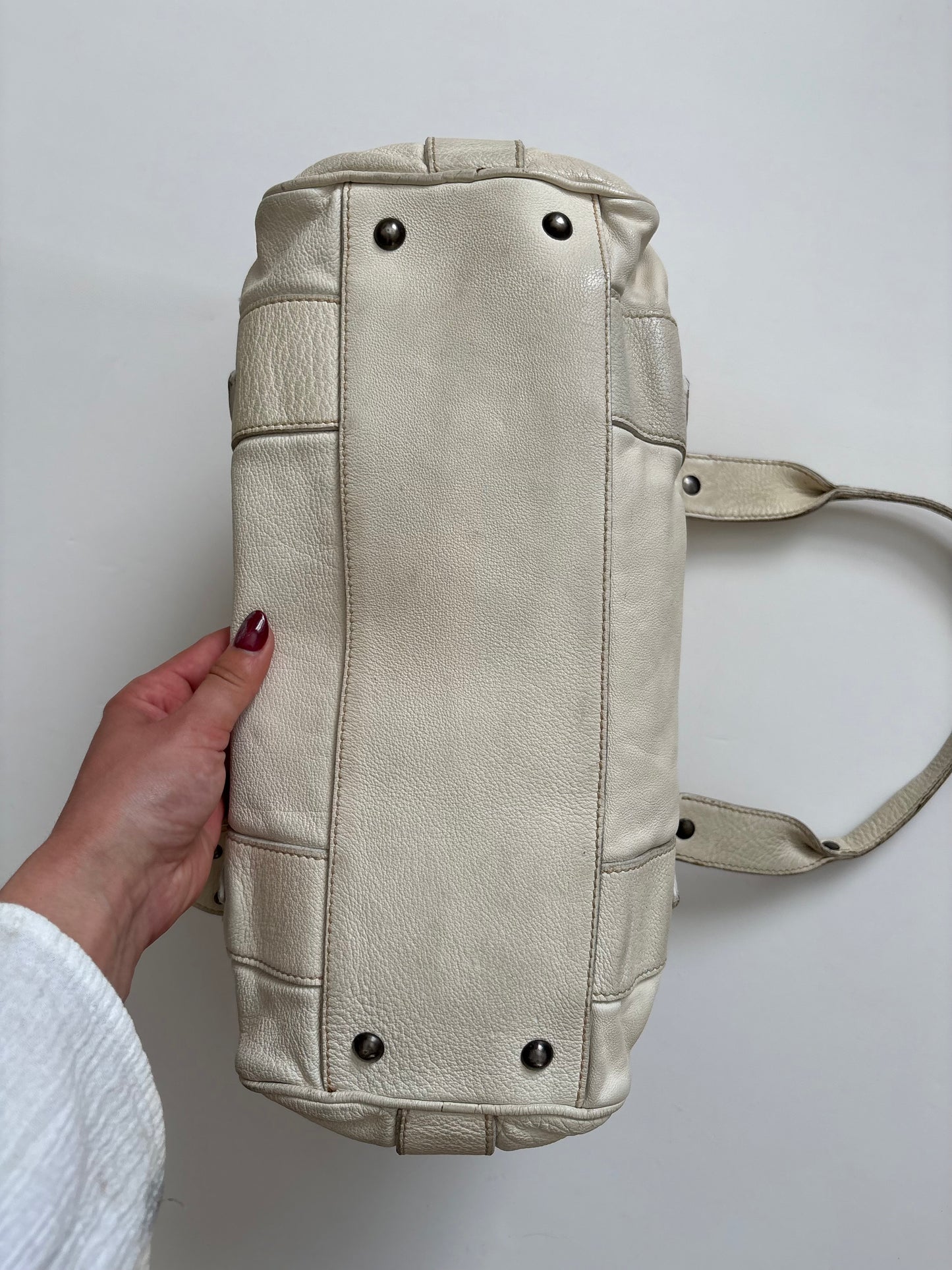 00s Miu Miu cream leather jewel baguette
