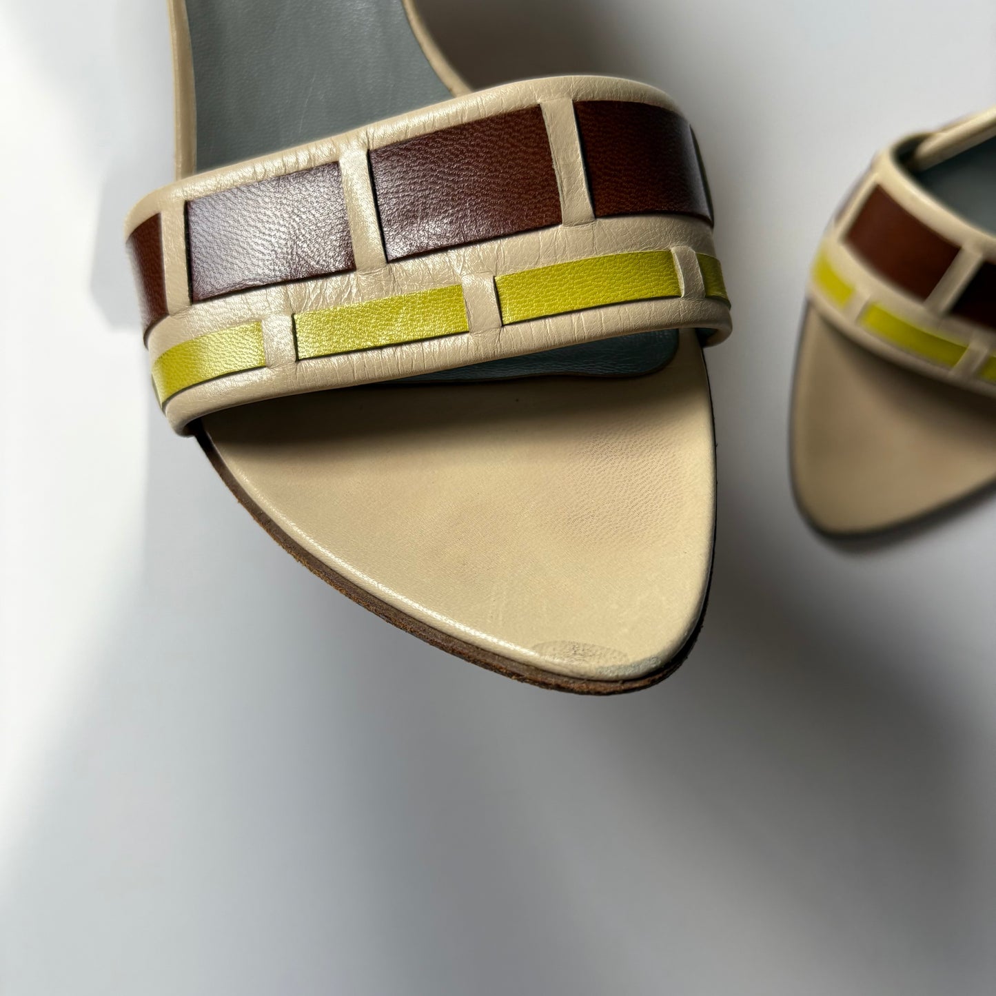 Miu Miu green and brown stripe heels