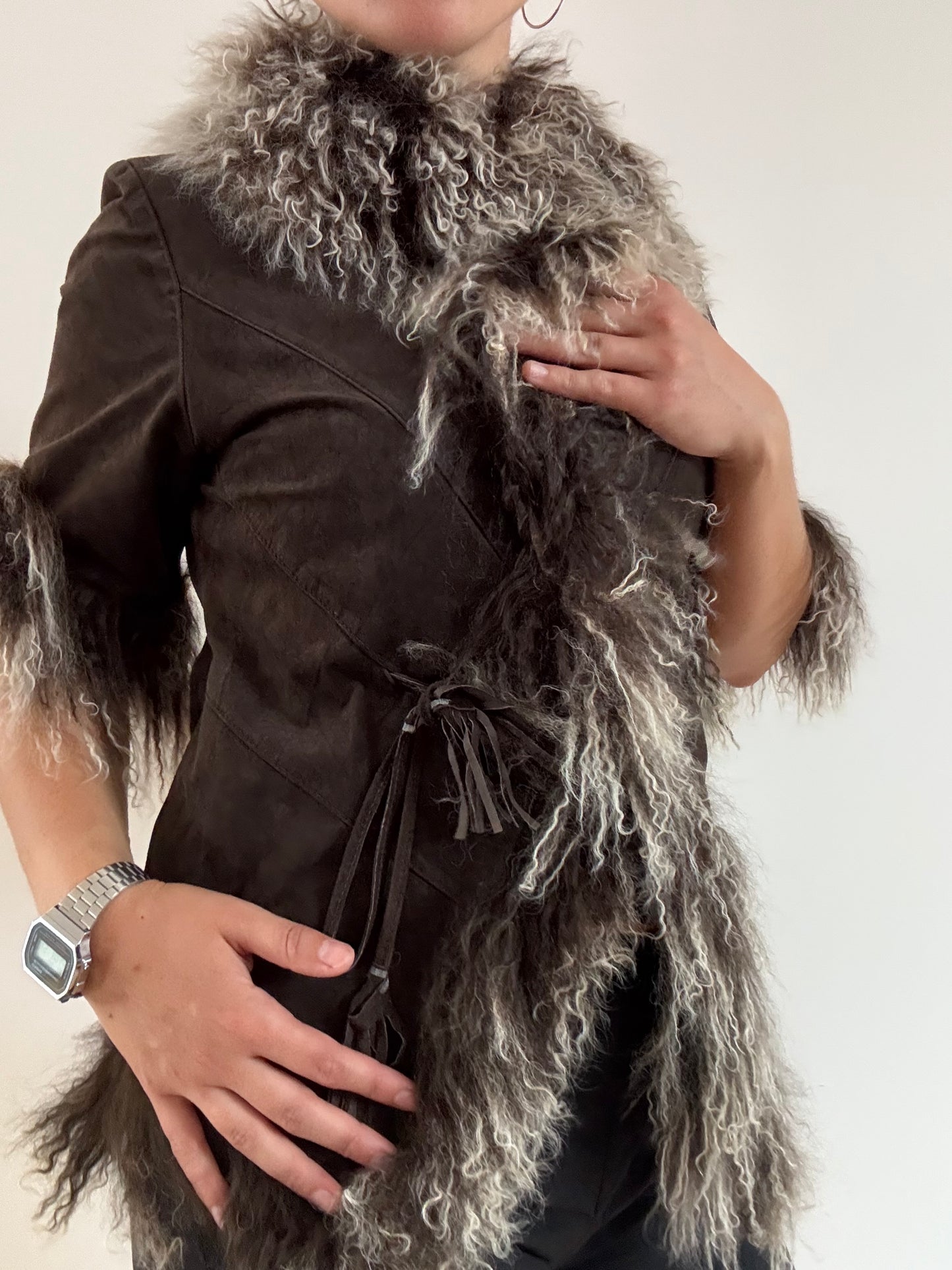 Short sleeve brown Mongolia fur jacket