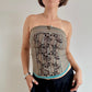 Brown and blue striped strapless top