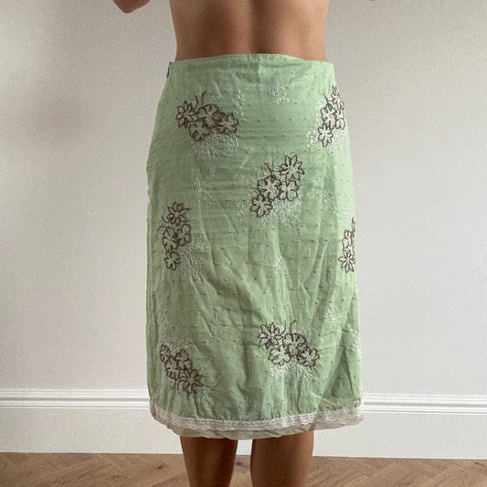 Green floral midi skirt