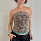 Brown and blue striped strapless top